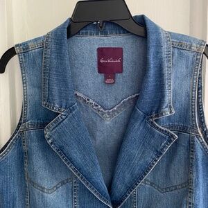 GLORIA VANDERBILT Denim Vest Women LARGE Collar Buttons Vintage Y2K Vibe